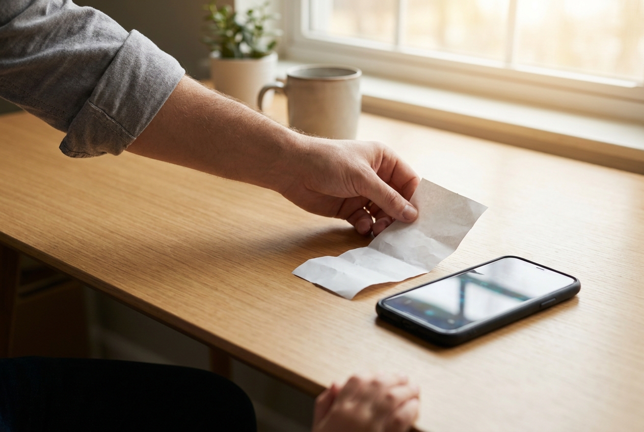 Expense policy receipt documentation at a desk