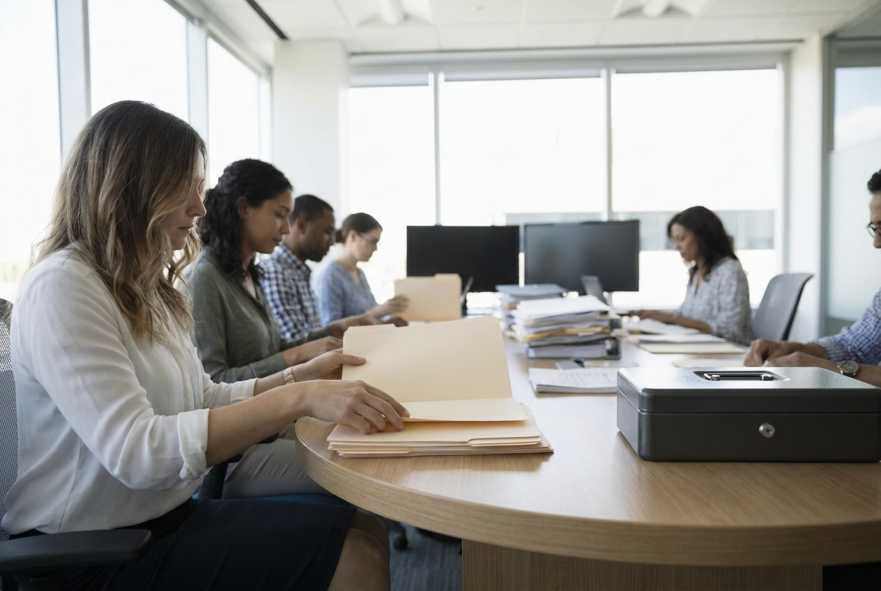 HR team reviewing secure employee data handling procedures