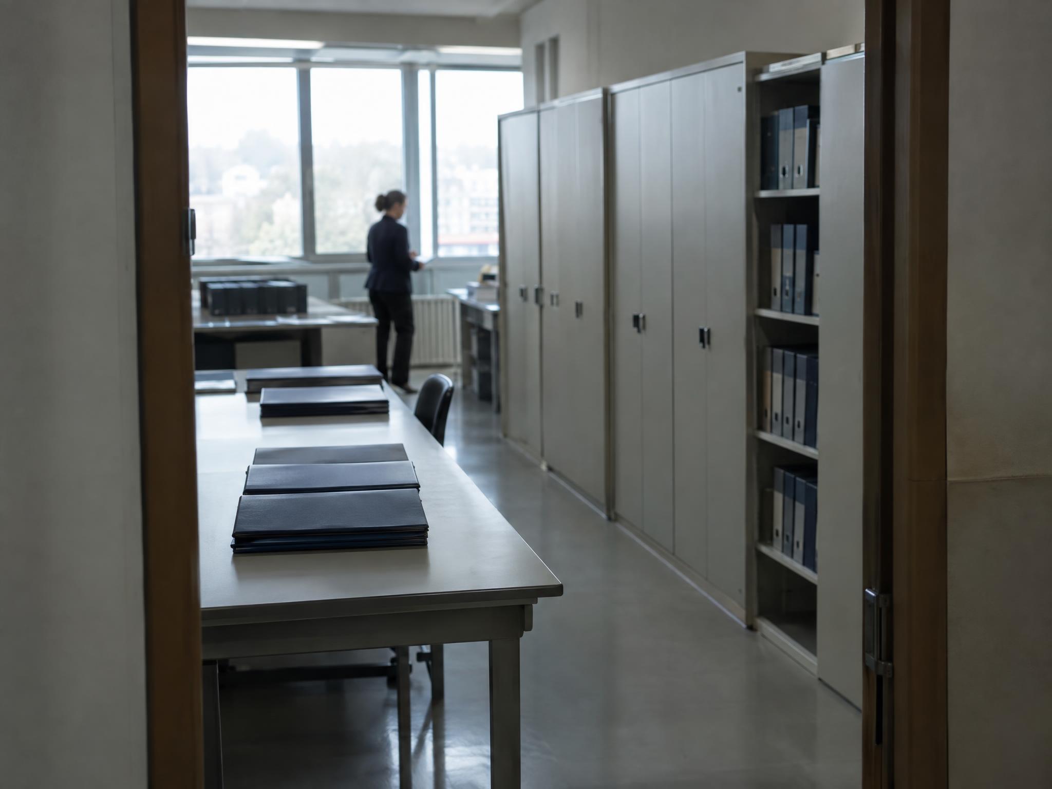 A quiet records office with organised closed folders