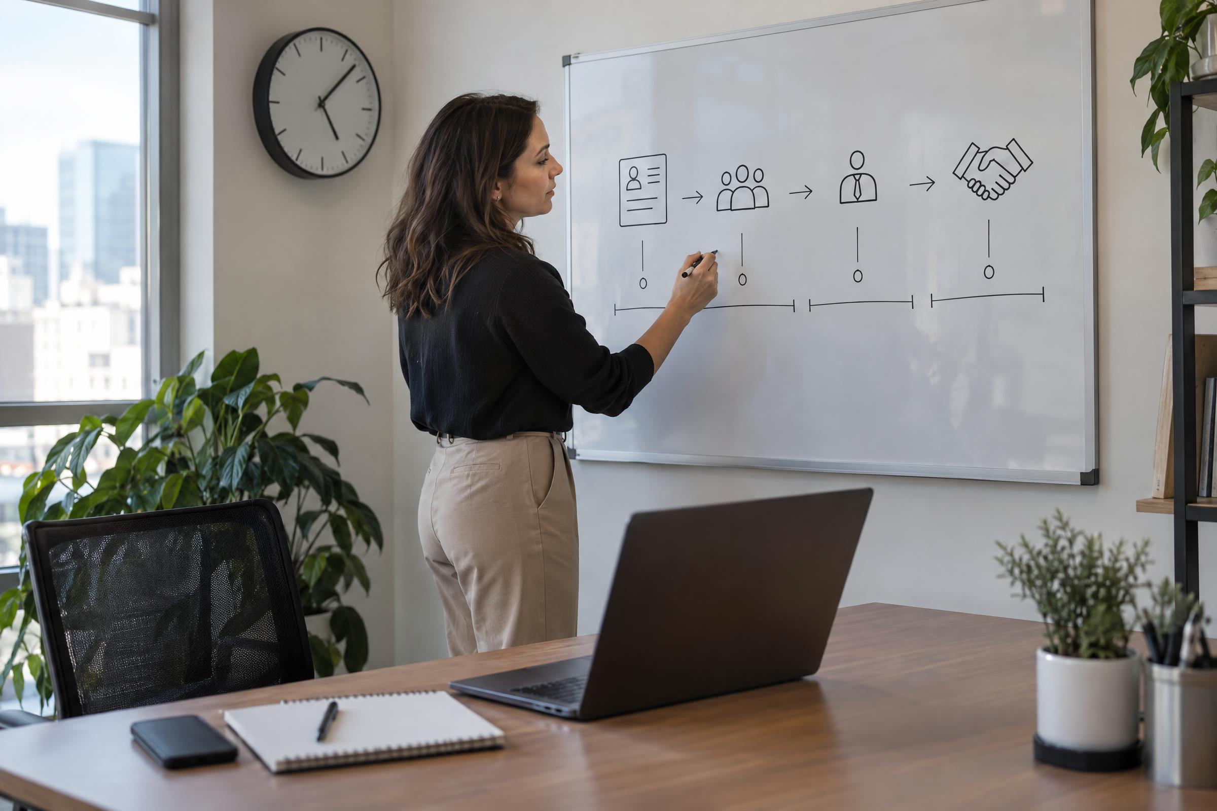 time to hire gap shown on a whiteboard in a quiet office